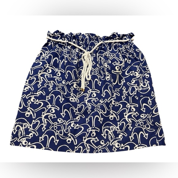 Lilly Pulitzer Avery Blue White Anchor Print Rope Tie Skirt Size Small Nautical - Picture 1 of 8